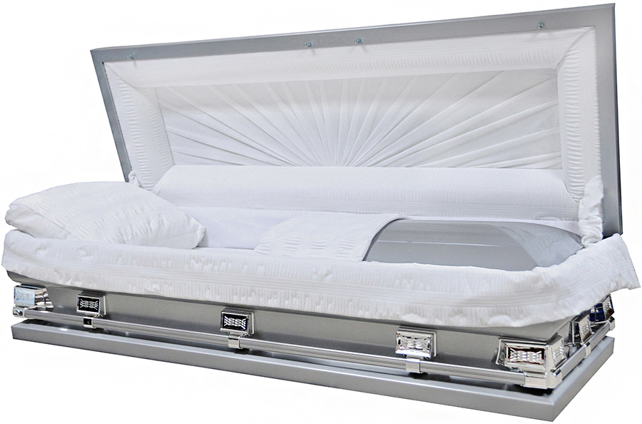 9358-33 Full Couch Silver CasketWhite Crepe Interior w/ Foot Panel 32" In / 33 3/4" Out