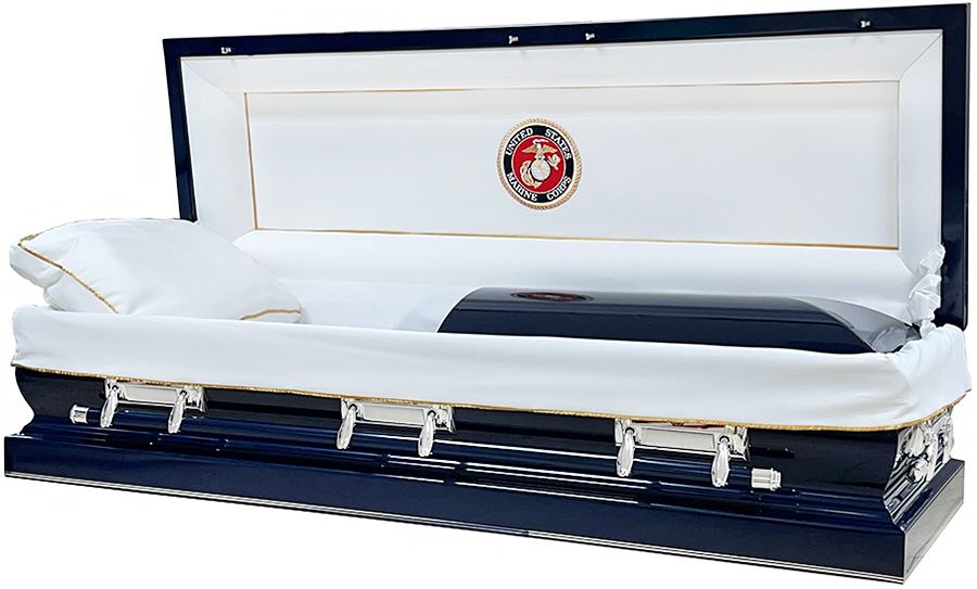 9383fc U.S. Marine Corps, Navy Shell 18gaFull Couch White Interior w/ Gold Trim & Foot Pan