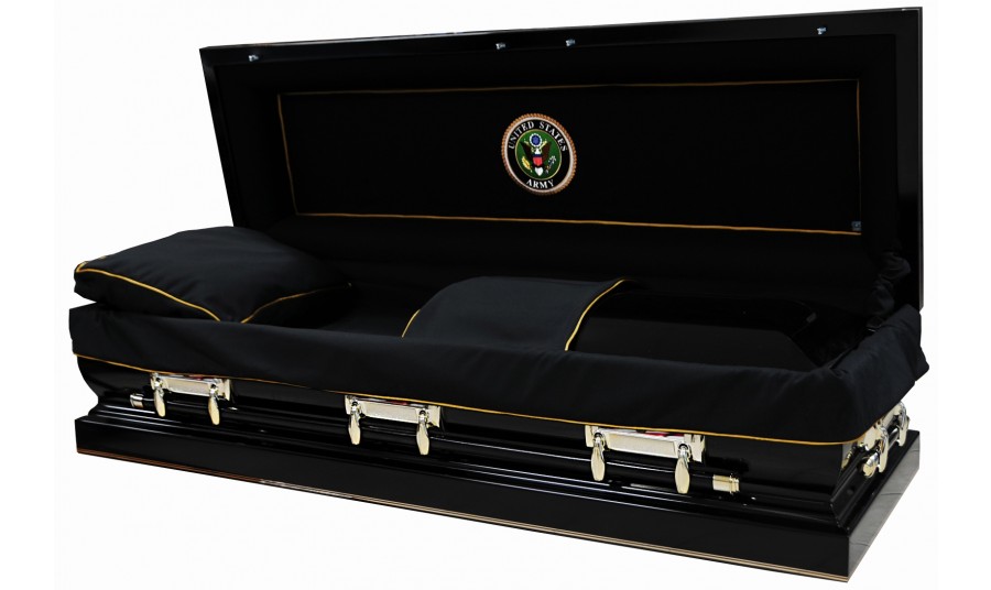 9384-FC 18 Gauge U. S. Army Black Casket Silver Hardware Gold Pinstripe