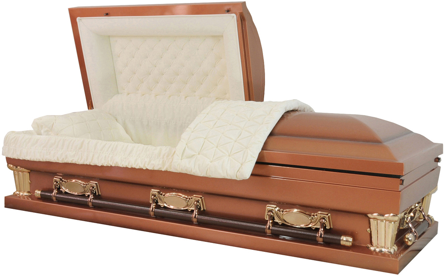 9417X-29 - Copper Finish CasketBeige Velvet, Swing bar28" inside / 29" outside