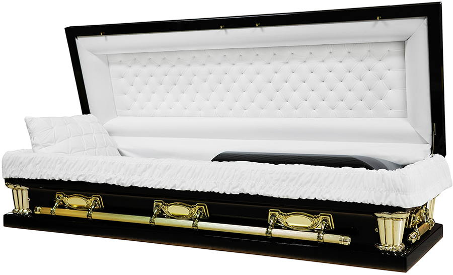 9440-29 Black W/ Gold Accent Full Couch White Velvet Interior, Swing Bar 28" In / 29" Out