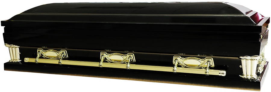 9440-29 Black W/ Gold Accent Full Couch White Velvet Interior, Swing Bar 28" In / 29" Out