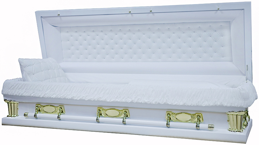9441X-29 - OversizedWhite w/ Gold Accent Full CouchWhite Velvet Interior28" In/ 29" Out
