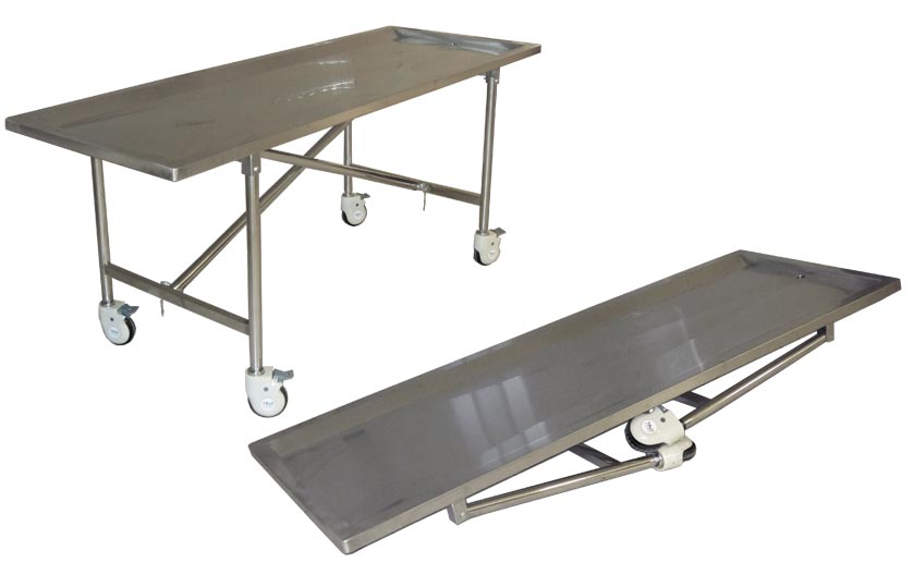 Folding Stainless Steel Embalming Table, Tilting600 lb. Capacity, 6" Locking Wheels, Folds for s