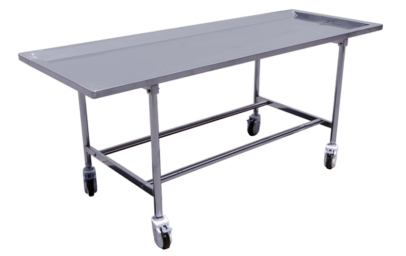 Staionary Stainless Steel Embalming Table600 lb. Capacity, Tilting, 6" Locking Wheels