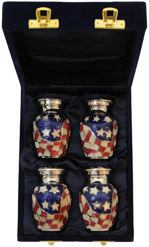 017-C - 4 Mini Brass UrnVelvet Box