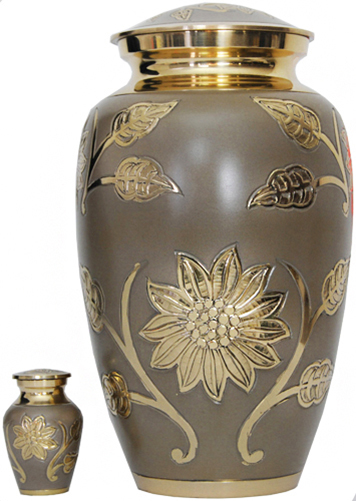 002-A - Brass Urn with Velvet Box plus 1 Keepsake Light Brown/ Matte Finish
