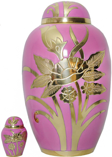 007-A - Brass UrnVelvet Box plus1 KeepsakePink with Gold Trim