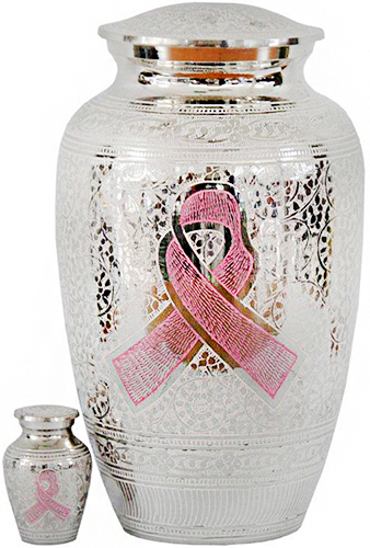 108-A - Brass UrnPink Ribbon, Silver and White