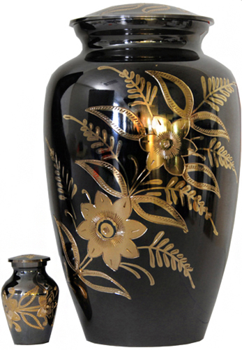 012-A - Brass UrnVelvet Box plus1 KeepsakeBlack/ Mirror Finish