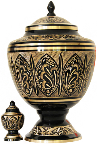 016-A - Brass UrnVelvet Box plus 1 KeepsakeBlack with Gold Trim