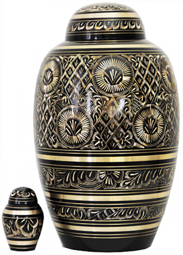 020-A - Brass UrnVelvet Box plus1 KeepsakeBlack/ Gold Trim