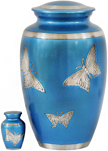 246-A - Brass UrnButterflies, Light Blue + Silver