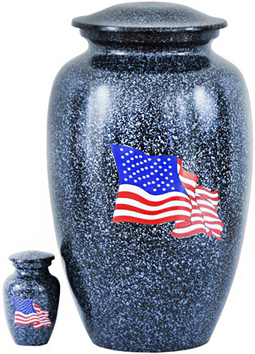254-A - Brass Urn Flag, Light Blue+Black Speckles