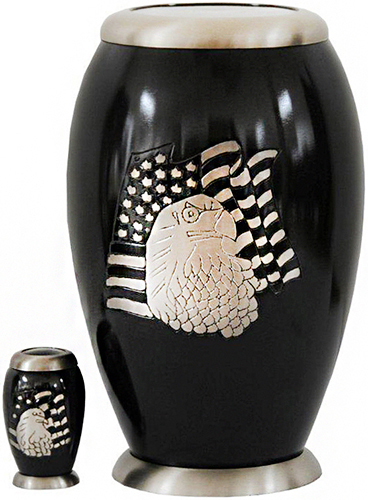 256-A - Brass UrnEagle+Flag, Black, Silver