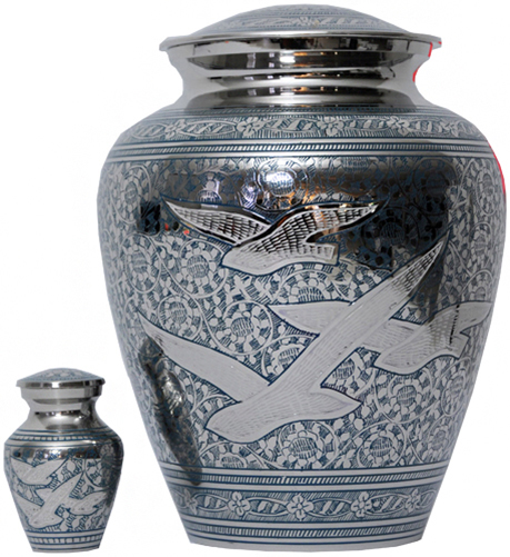 031-A - Brass UrnVelvet Box plus1 KeepsakeSilver with Blue Accents