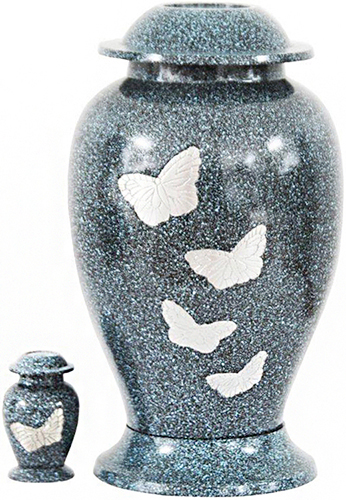 343-A - Brass UrnButterflies, Light Blue + Black Speckles