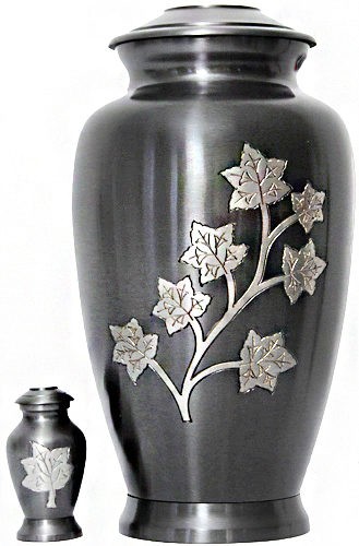 037-A - Brass UrnVelvet Box plus1 KeepsakeCharcoal Grey/ Silver Flowers