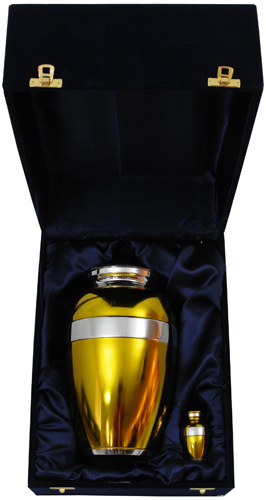 070-A - Brass UrnVelvet Box plus1 KeepsakeYellow with Mirror Finish
