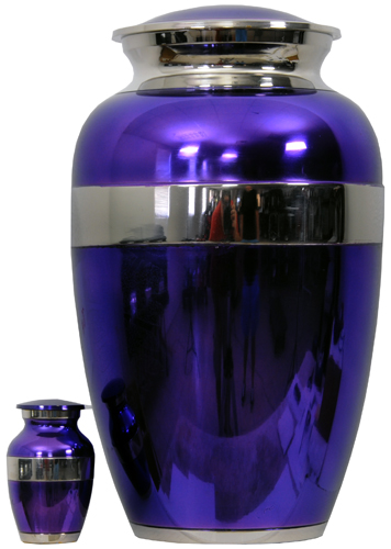 075-A - Brass UrnVelvet Box plus1 KeepsakePurple with Mirror Finish