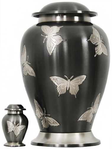 081-A - Brass UrnVelvet Box plus1 KeepsakeCharcoal Gray with Silver