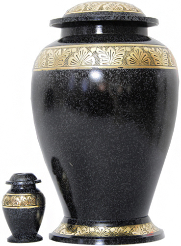 047-A - Brass UrnVelvet Box plus1 KeepsakeBlack with Grey Specs/ Gold Trim