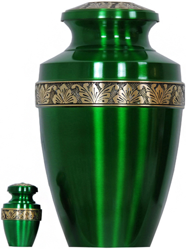 065-A - Brass UrnVelvet Box plus1 KeepsakeGreen