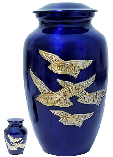 174-A - Brass UrnVelvet Box plus1 KeepsakeBlue with doves