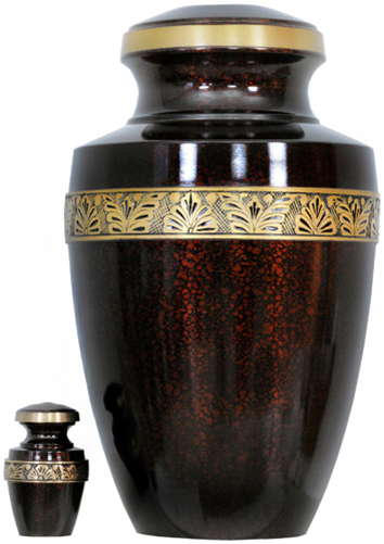 141-A - Dark Brown Brass UrnVelvet Box plus1 KeepsakeDark Red