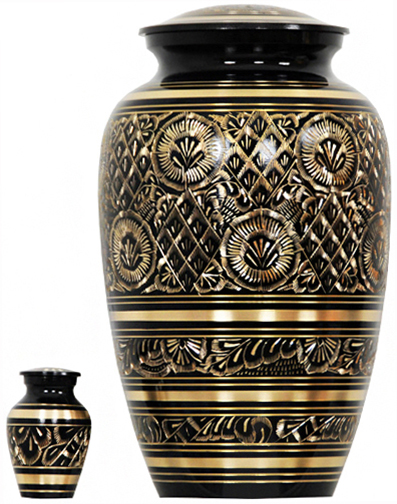 069-A - Brass UrnVelvet Box plus1 KeepsakeBlack with Gold Design