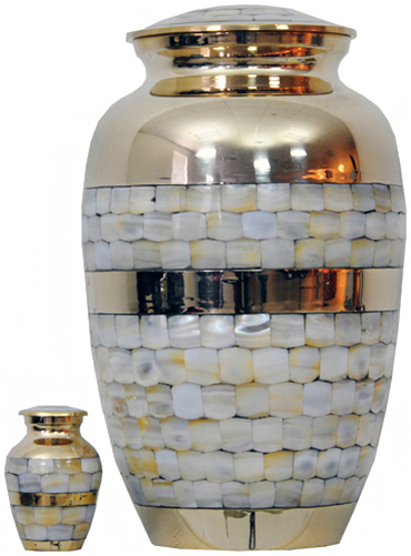 092-A - Brass UrnVelvet Box plus1 KeepsakeGold with Mother of Pearl