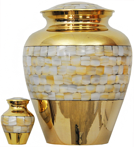 094-A - Brass UrnVelvet Box plus1 KeepsakeGold with Mother of Pearl