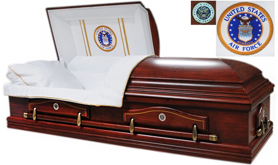Air Force Casket — Solid Poplar, White Interior, Also Army, Navy, Marines