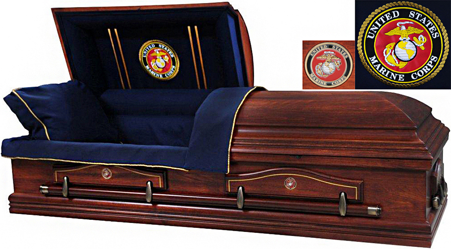 Marine Corps Casket — Solid Poplar Navy Blue Interior